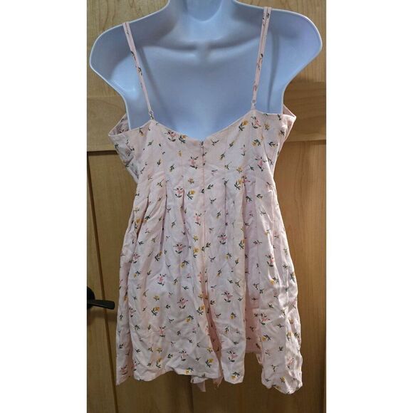 Floral Pink Sleeveless Mini Dress With Spaghetti Straps & Pleated Skirt - Womens - Picture 7 of 10
